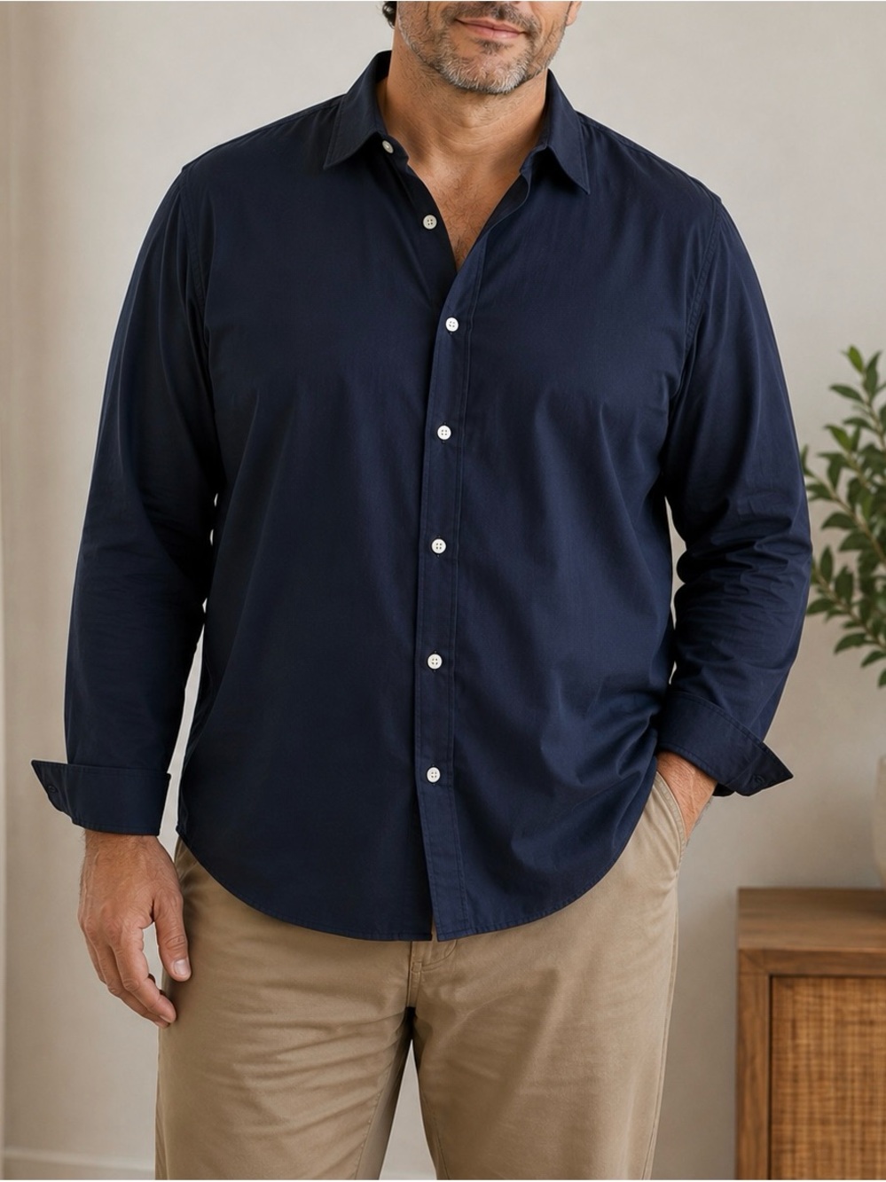 Lands’ End No Iron Pinpoint Oxford Shirt 22W Navy Blue Button Front Plus Size